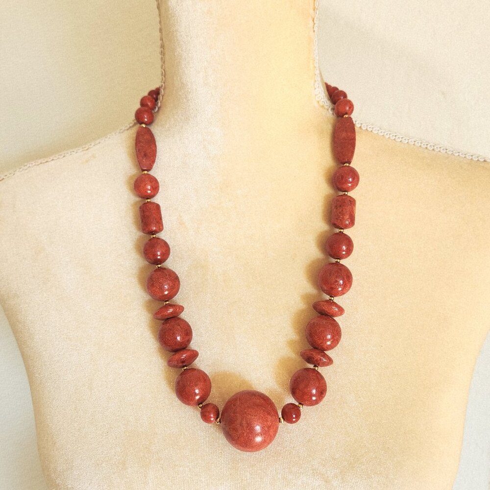 Vintage Lee Sands Sponge Coral Southwestern Chunky Beaded Statement Necklace